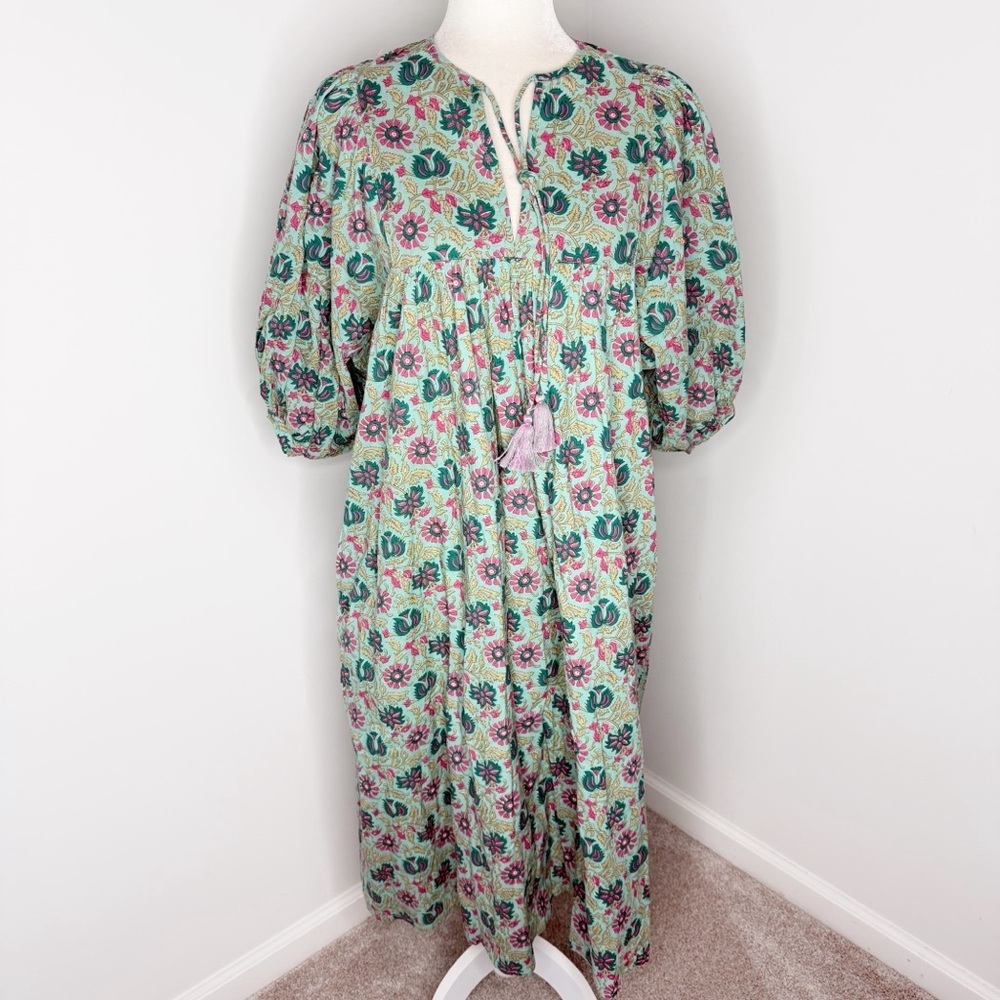 Mille Resorts and Travel Green Floral Maxi Puff Sleeve Dress M